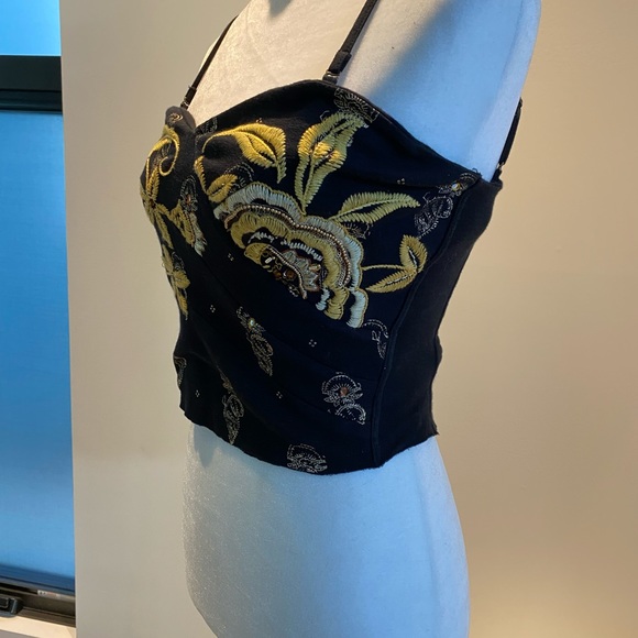 Black and yellow embroidered spaghetti strap top - Picture 3 of 5